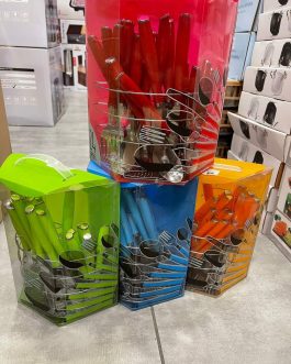 Set posate 24 pezzi, verde rosso celeste o arancione