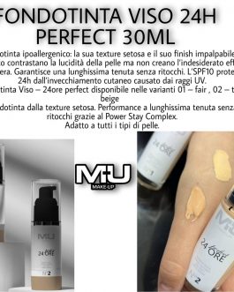 Fondotinta ipoallergenico: la sua texture setosa e il suo finish impalpabile e vellutato contrastano la lucidità della pelle ma non creano l’indesiderato effetto maschera. Garantisce una lunghissima tenuta senza ritocchi. L’SPF10 protegge 24h dall’invecchiamento cutaneo causato dai raggi UV. Mu Make-up DISPONIBILE IN 2 TONALITÀ