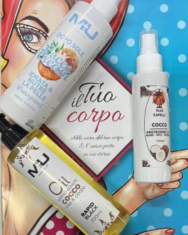 Dopo sole cocco 🥥 200 Ml + olio super abbronzante 200Ml + olio capelli 100 Ml protezione  MU MAKE UP