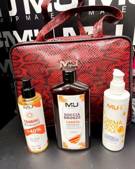 •KIT BORSA-DOCCIA BRONZE-DOPOSOLE CAMOMILLA-ACCELLERATORE ABBRONZATURA ❤️ MU MAKE UP