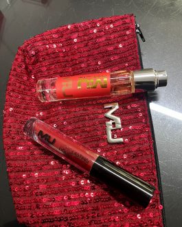 Kit pochette + tinta labbra + profumo