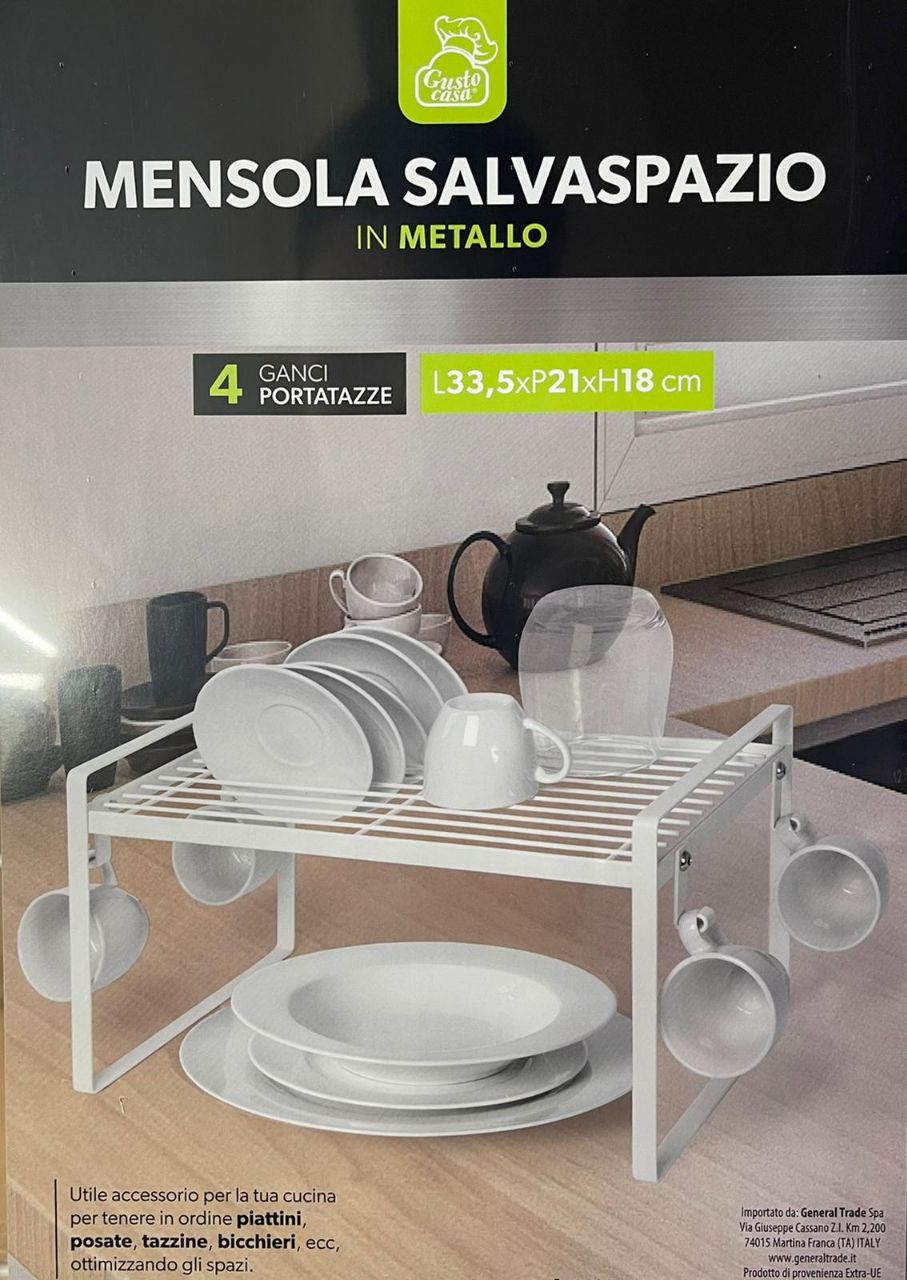 Mensola Salvaspazio In Metallo Per Cucina, 60x30x50 Cm, Con Ripiano Per Microonde, Fornetto O Caffè, Verniciata A Polvere, Bianco, Facile Da Montare