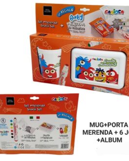 CARIOCA SET PORTAMERENDA + TAZZA IN PLASTICA CON ARTICOLI CANCELLERIA