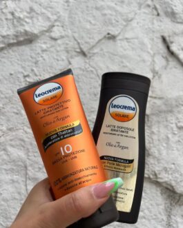 COPPIA LEOCREMA latte protettivo idratante SPF 10  con Thalitan accelleratore abbronzatura + latte doposole idratante