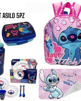 STITCH SCUOLA 2023 SET ZAINO CON BORRACCIA PORTAMERENDA E SET PAPPA MICRO E TOVAGLIETTA  PORTAMERENDA  BORRACCIA 430ML  SET PAPPA MICRO  ZAINO ASILO 29CM  TOVAGLIETTA 40x30cm  COMPLETO