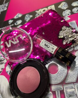 Pochette paillettes + Blush + tinta labbra semipermanente 16 MU MAKE UP