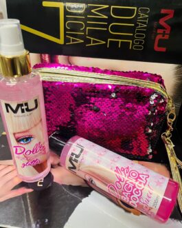 Kit Dolls🩷✨ •Borsello grande  •Bagno doccia  • Acqua corpo glitter MU MAKE UP