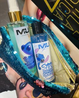 KIT STITCH💙 • borsello grande  • bagno doccia  •acqua profumata corpo glitter  MU MAKE UP