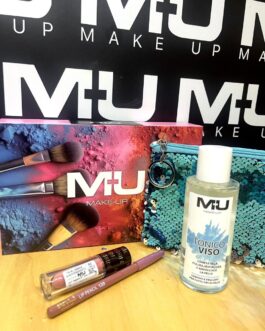 Kit Box idea regalo 🩵• pochette paillettes • tonico viso • tinta semipermanente 22• matita labbra 120• new scatola MU MAKE UP ❤️