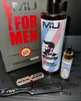 Kit uomo🧡 idea regalo🎁🎄  Crema x Rasatura Fiala uomo rinforzante Pettinino con lama Box regalo MU MAKE UP