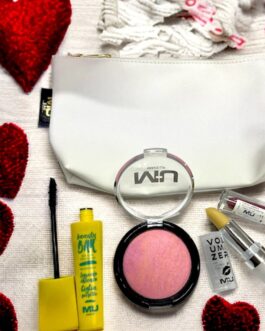 KIT CON SCATOLO  POCHETTE MASCARA WATERPROOF FARD COMPATTO TINTA SEMIPERMANENTE N 11 ROSSETTO VOLUMIZER