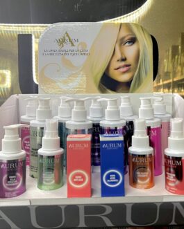 ✨LINEA AURUM✨ TUTTO L’ESPOSITORE CON 2 Siero viso 50ml 3 Spray 100 ml 1 Crema keratina 100 ml 4 Shampoo 200 ml 1 Gel ravvviva ricci 200 ml 3 Maschere capelli 200 ml 1 Latte lisciante 200 ml