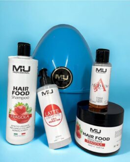KIT UOVO  SHAMPOO FRAGOLA LATTE LISCIANTE MASCHERA FRAGOLA OLIO AURUM  MU MAKE UP