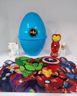 KIT UOVO IRONMAN  BOMBA DA BAGNO BAGNOSCHIUMA 400Ml PROFUMO 30Ml TOVAGLIETTA UOVO