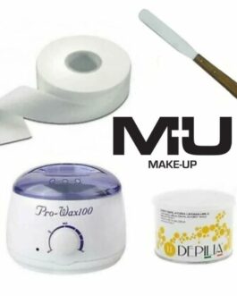 KIT SCALDACERA +ROTOLO STRISCE+CERA LIPOSOLUBILE 400ML+SPATOLA IN ACCIAIO MU MAKE UP