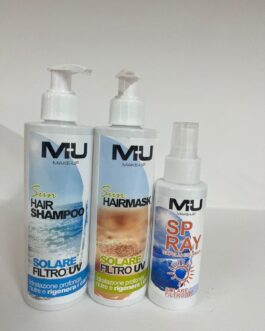TRIS MARE SOLE PISCINA☀️🌊🏝️ •HAIR SHAMPOO SOLARE UV 200ML •HAIR MASK SOLARE UV 200ML •SPRAY CAPELLI SOLARE UV 100ML  MU MAKE UP