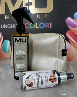 TRIS MARE☀️ 🔺BORSELLO 🔺OLIO ABBRONZANTE COCCO 200ML 🔺OLIO PROTEZIONE CAPELLI COCCO 100ML   MU MAKE UP