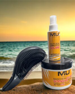 SPRAY PROTEZIONE CAPELLI + MASCHERA RISTRUTTURANTE AFTER SUN + SPAZZOLA  MU MAKE UP