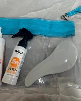KIT MARE☀️ POCHETTE + PROTEZIONE 50 + SPRAY CAPELLI + SPAZZOLA MU MAKE UP