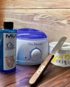 KIT DEPILAZIONE  Scaldscera + cera liposolubile + spatola + olio dopo cera MU MAKE UP