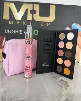 Borsello rosa  Gocce scintillanti viso & corpo  Palette ombretti  MU MAKE UP