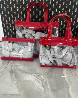TRIS BORSE MARE TRASPARENTE💓BORSA GRANDE 35x30x13cmBORSA PICCOLA 13x28x23cmBORSELLO 26×20 cm MU MAKE UP