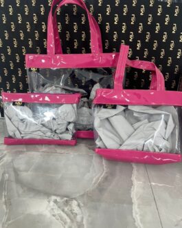 TRIS BORSE MARE TRASPARENTE💓BORSA GRANDE 35x30x13cmBORSA PICCOLA 13x28x23cmBORSELLO 26×20 cm MU MAKE UP