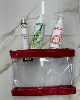 Borsello trasparente  Protezione corpo 30 Crema dopo sole  aloe vera  Acqua profumata corpo 75ml  MU MAKE UP
